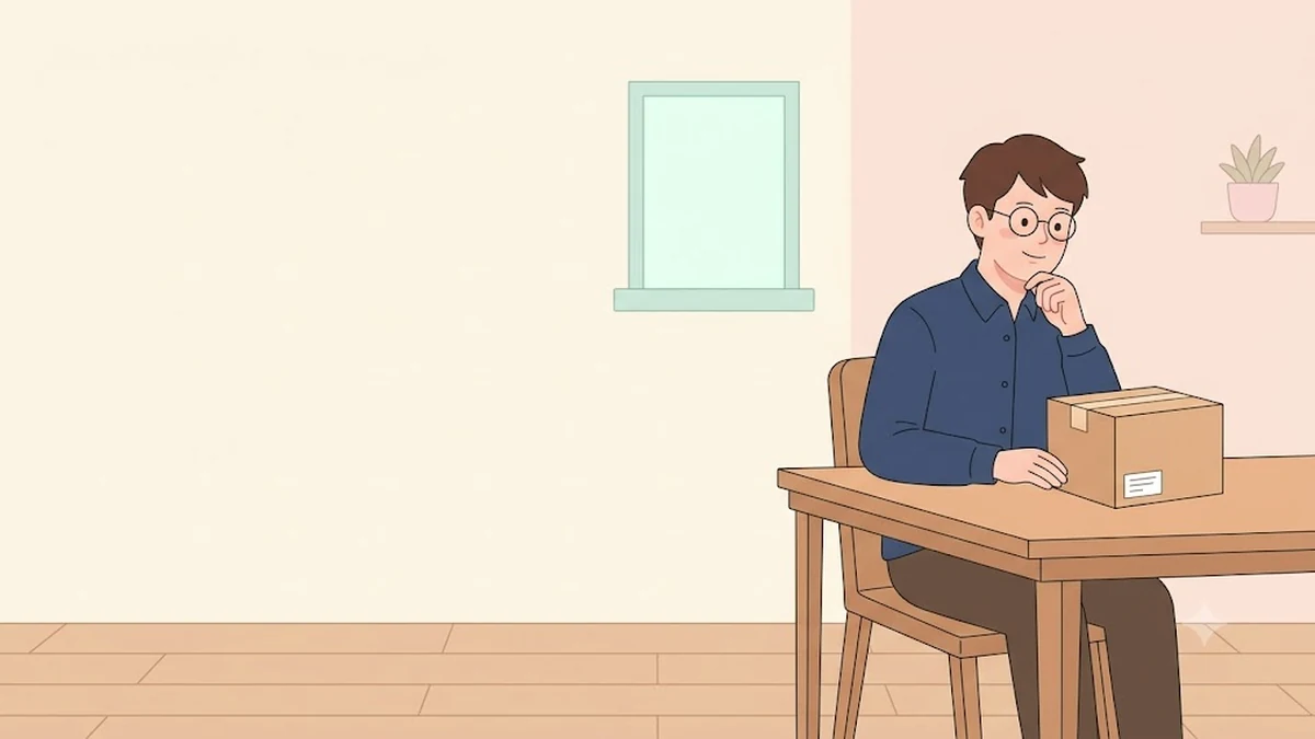 다이어트 주사 해외 직구의 위험, 택배 상자를 앞에 두고 망설이는 차분한 장면