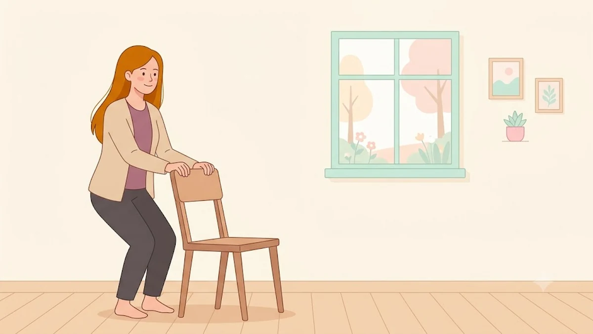 마운자로·위고비 쓸 때 근력운동, 거실 매트에서 가볍게 맨몸 스쿼트를 하는 장면