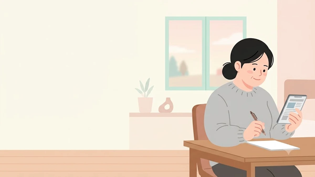 위고비 고용량 7.2mg 소식, 침실 책상에서 자신의 펜을 보며 뉴스를 확인하는 장면