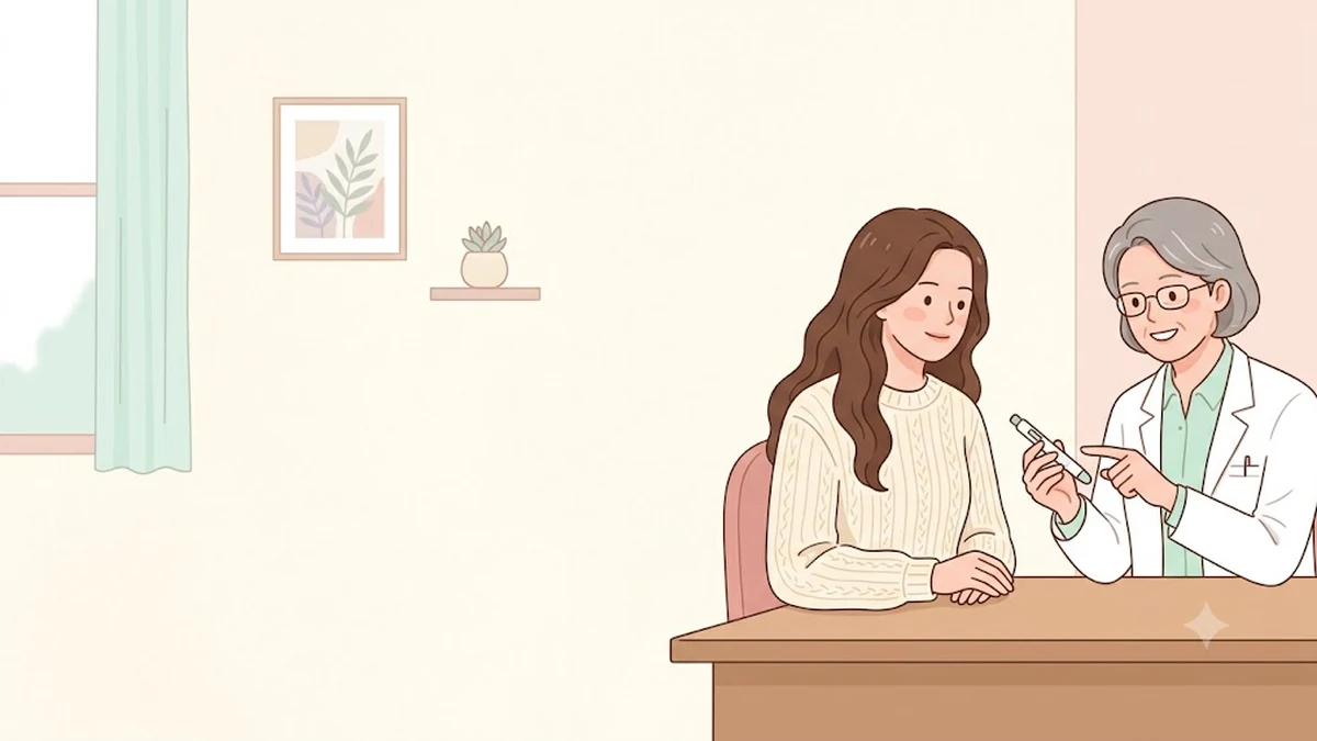 위고비에서 마운자로로 전환 상담, 진료실에서 의사와 새 펜을 보며 설명을 듣는 장면