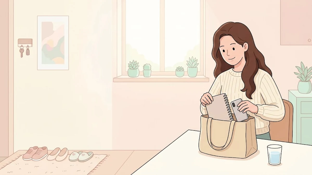 다이어트 주사 효과 없음 고민, 정체기와 무반응 차이, 진료 가려고 기록 노트와 휴대폰을 가방에 챙기는 장면