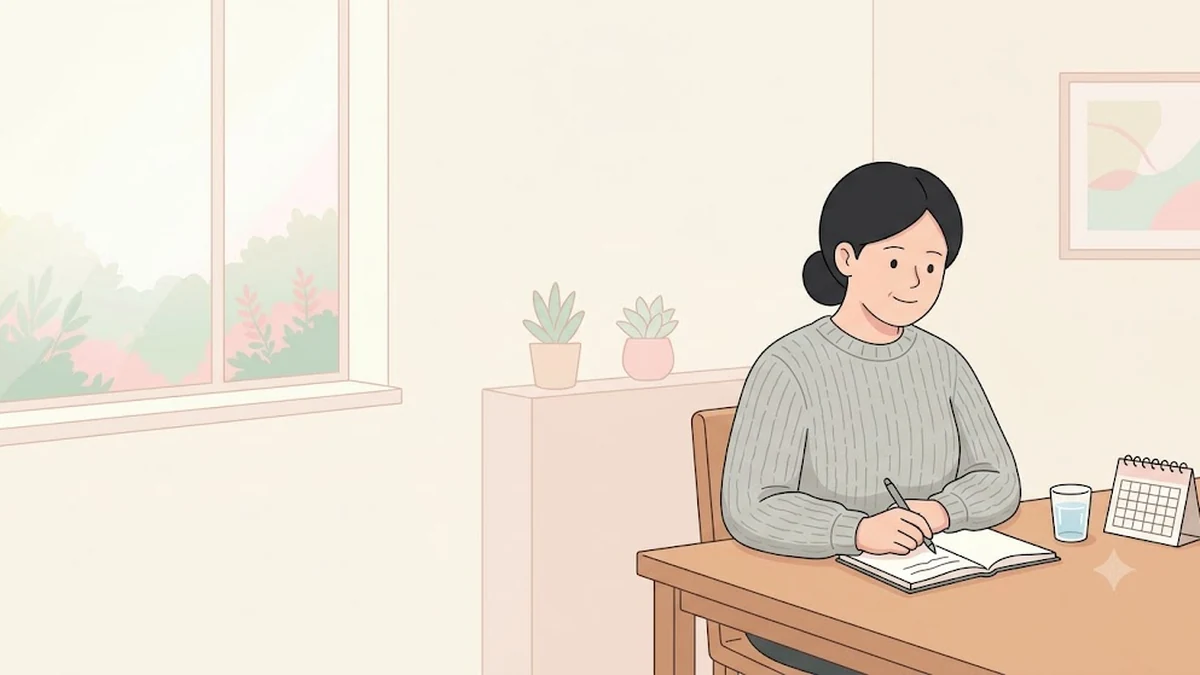 마운자로 재시작, 위고비 다시 시작, 식탁에서 수첩에 그동안의 변화를 적는 장면