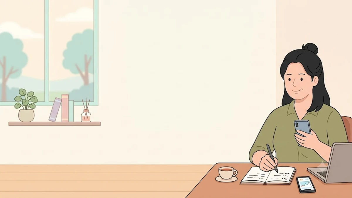마운자로·위고비 진료 준비, 책상에서 메모와 앱 기록을 정리하는 장면